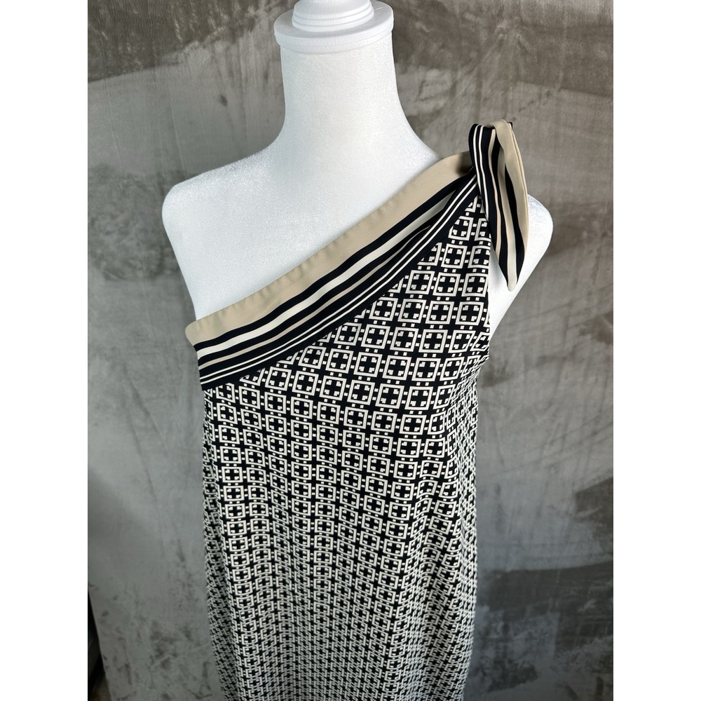 Abercrombie & Fitch Womens XS One Shoulder Tie Scarf Maxi Dress Black Beige - Picture 10 of 15